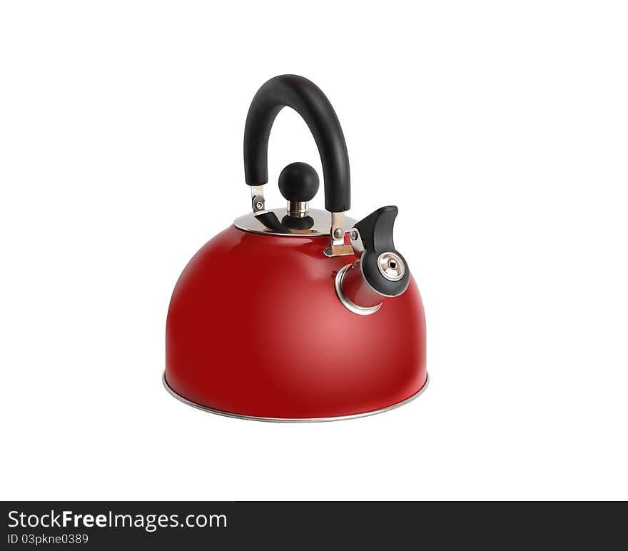 New red kettle isolated on white background with clipping path