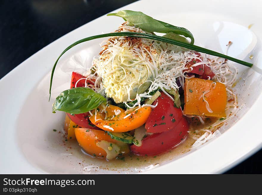 Salad with cheese and vegetables