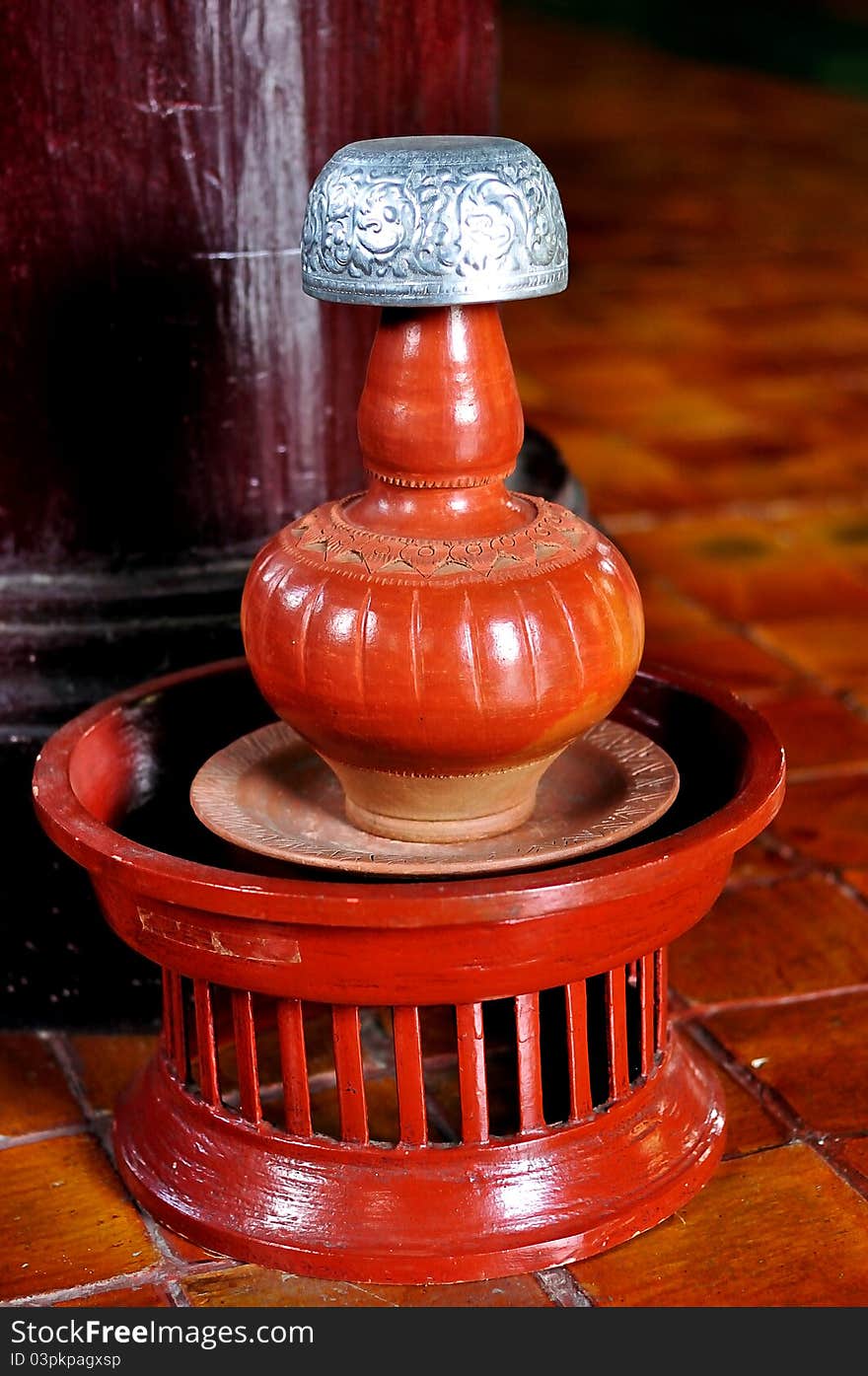 Thai style water pot and silver cup