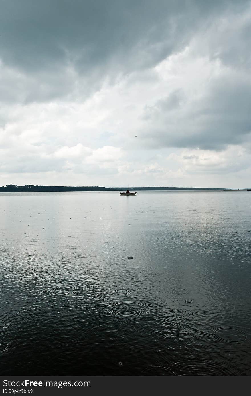 Blue lake with cloudy sky, nature series