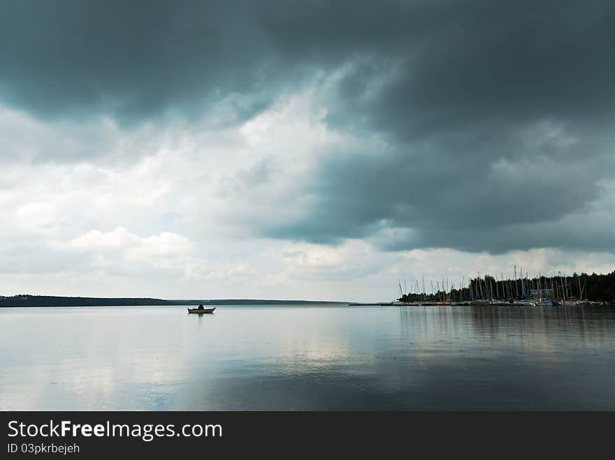 Blue lake with cloudy sky, nature series