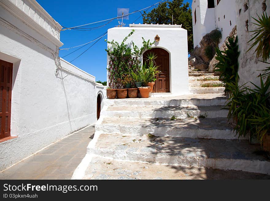 Narrow street in Lindos.Rhodes island