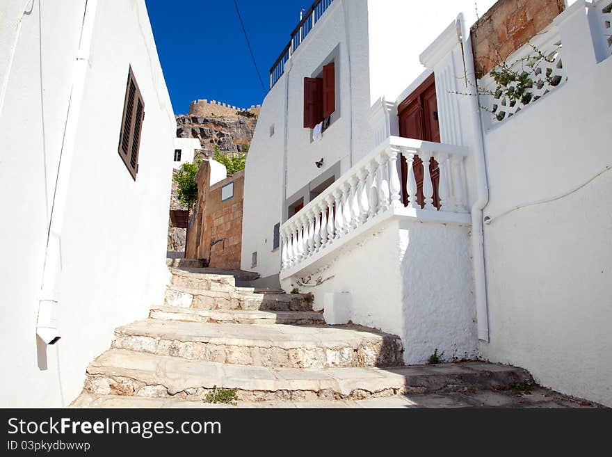 Narrow street in Lindos.Rhodes island