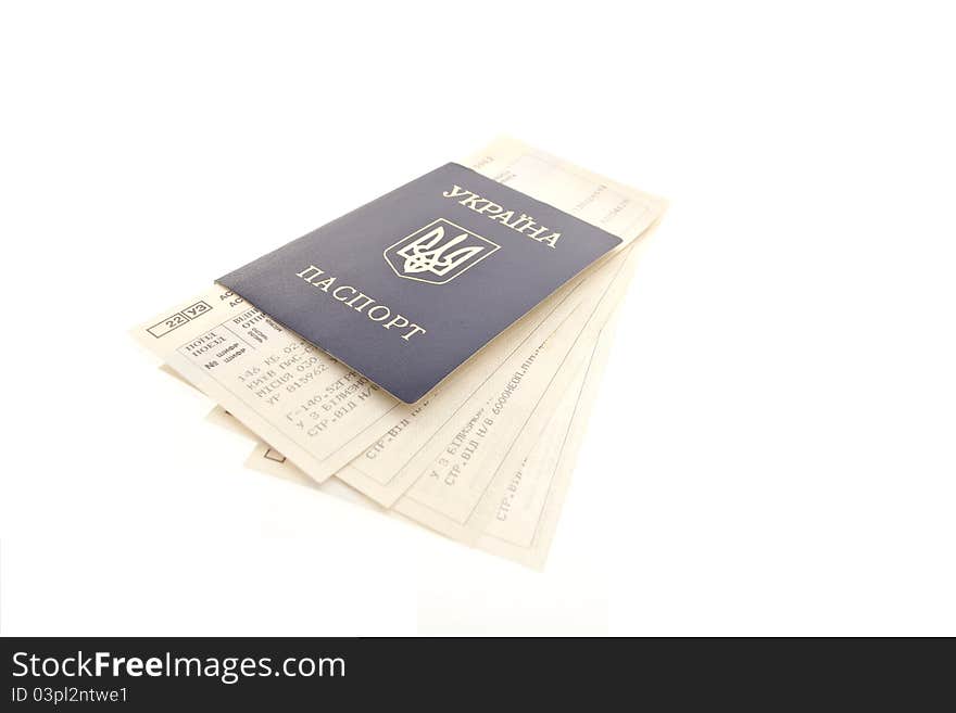 Ukraine passport with railway tickets