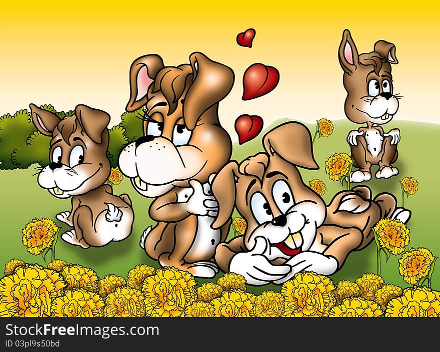 Rabbits - Cartoon Background Illustration, Bitmap