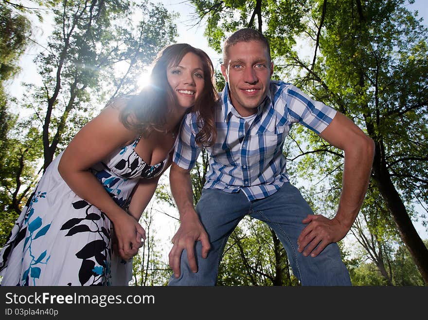 Happy Couple In Forest