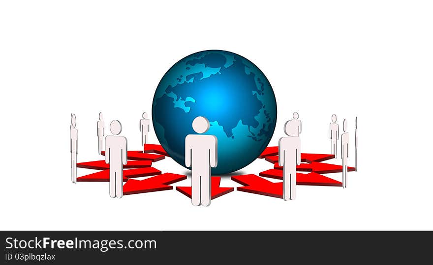 People around globe earth on a white background. People around globe earth on a white background