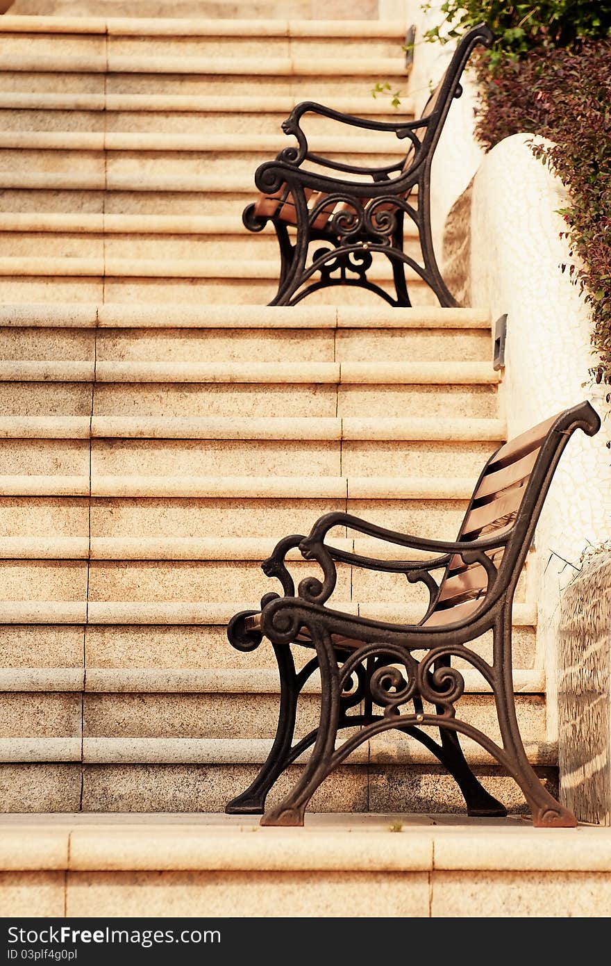 Romantic bench on ladder in summer. Romantic bench on ladder in summer