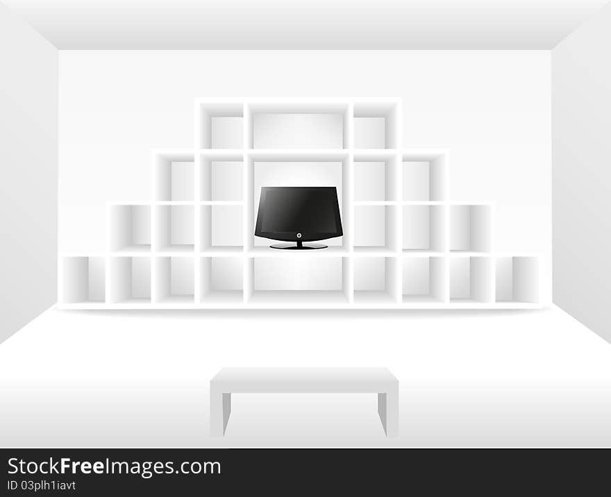 3d  Bookshelf With A Tv