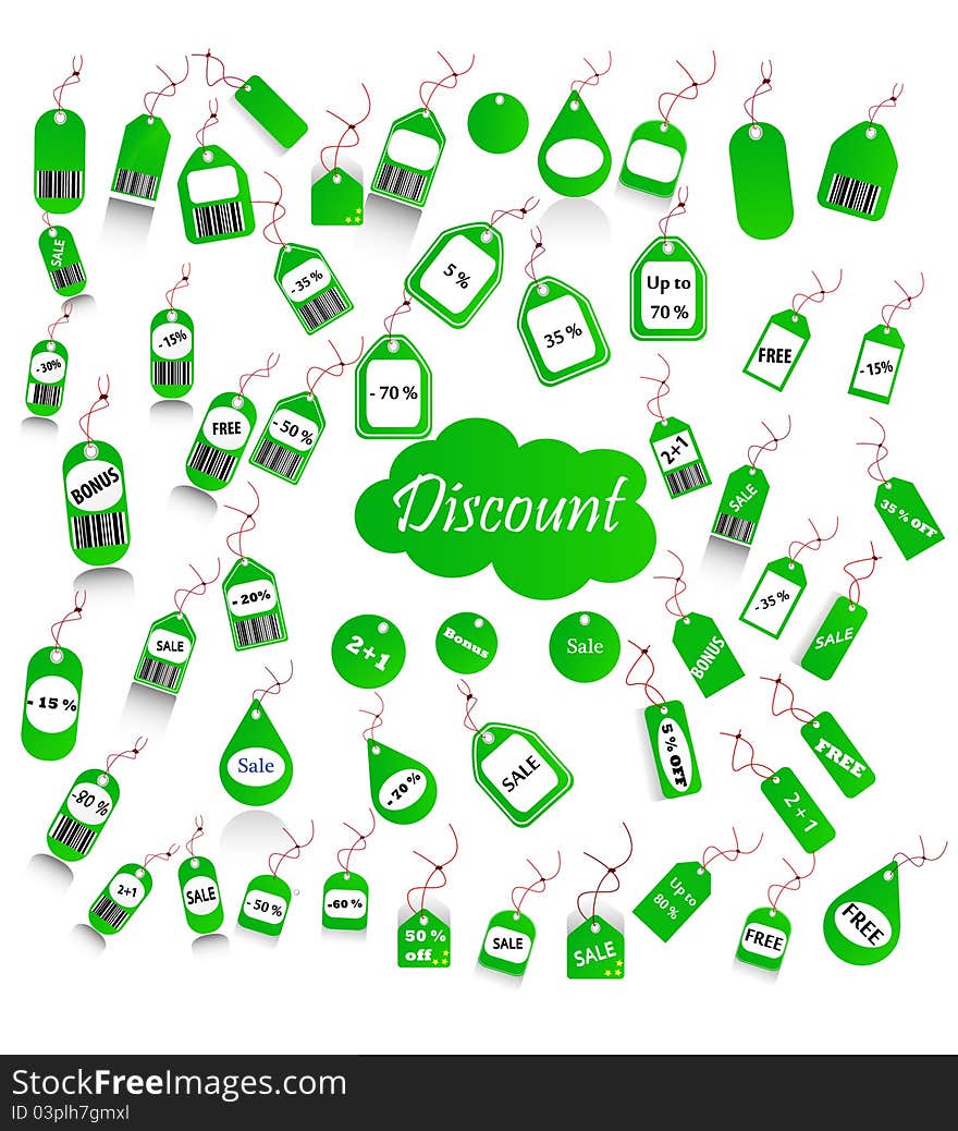 Set of discount and price tags colored in green