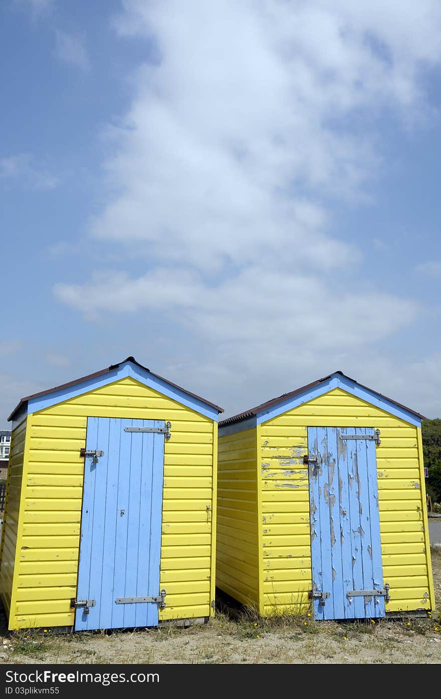 Beach huts by the sea at Littlehampton in Sussex. Beach huts by the sea at Littlehampton in Sussex