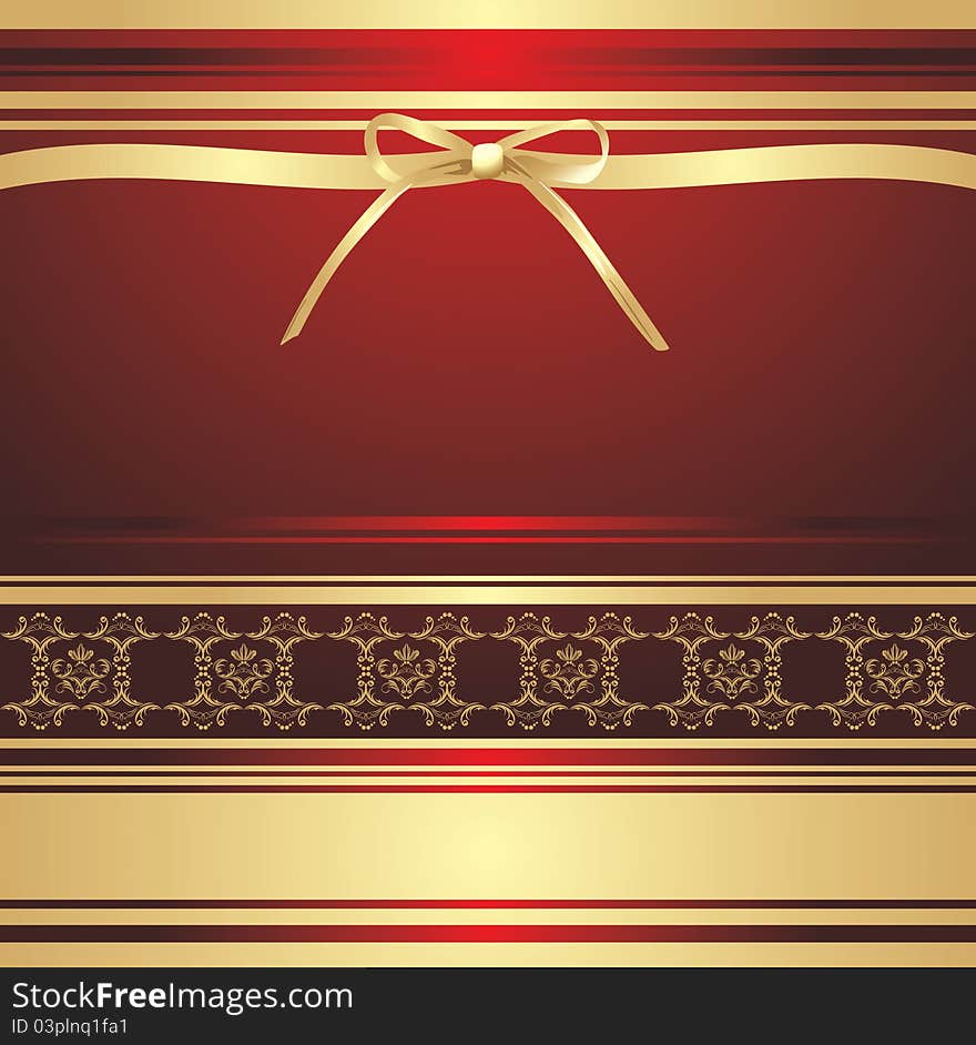 Golden bow on the decorative background. Holiday wrapping. Illustration. Golden bow on the decorative background. Holiday wrapping. Illustration