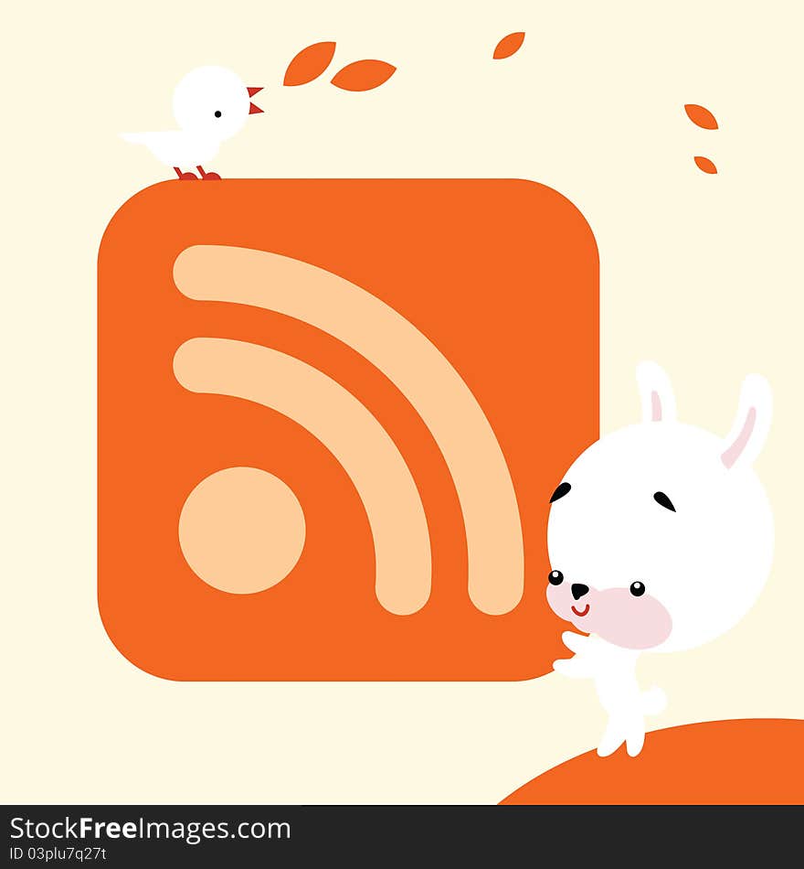 Vector illustration - white rabbit keep in hand icon with RSS symbol. Vector illustration - white rabbit keep in hand icon with RSS symbol