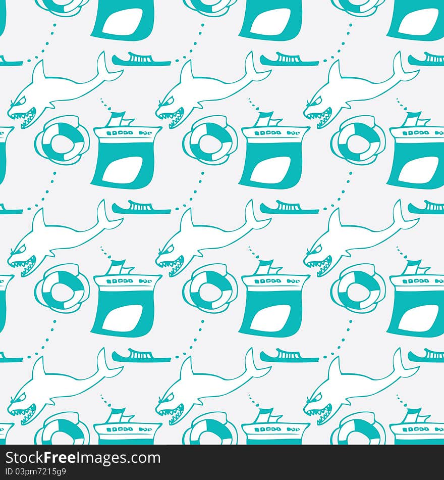 Sharks attack ships. Cartoon. Seamless wallpaper. Sharks attack ships. Cartoon. Seamless wallpaper.