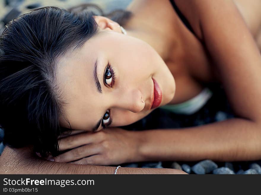 Beautiful female face, model closeup portrait. Beautiful female face, model closeup portrait