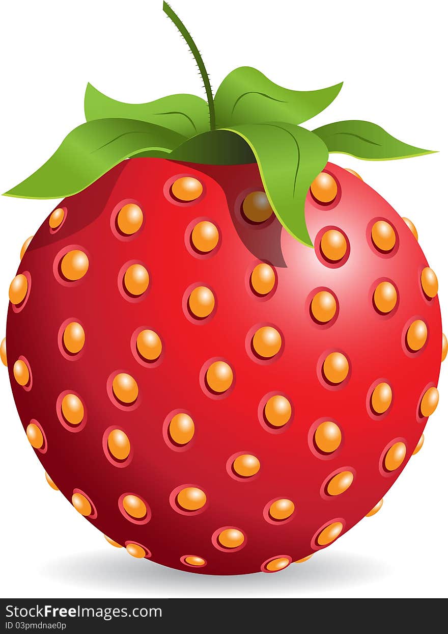 Illustration, single red strawberry on white background