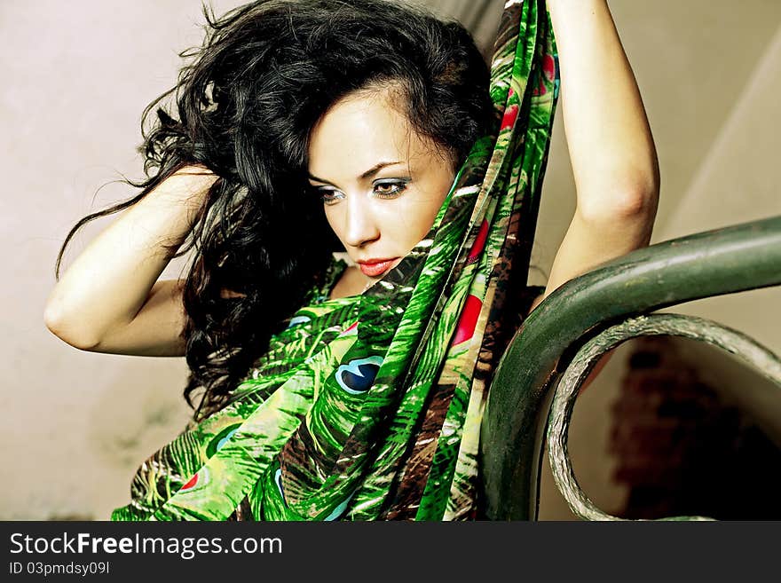 Portrait of woman with long curly hair. Portrait of woman with long curly hair