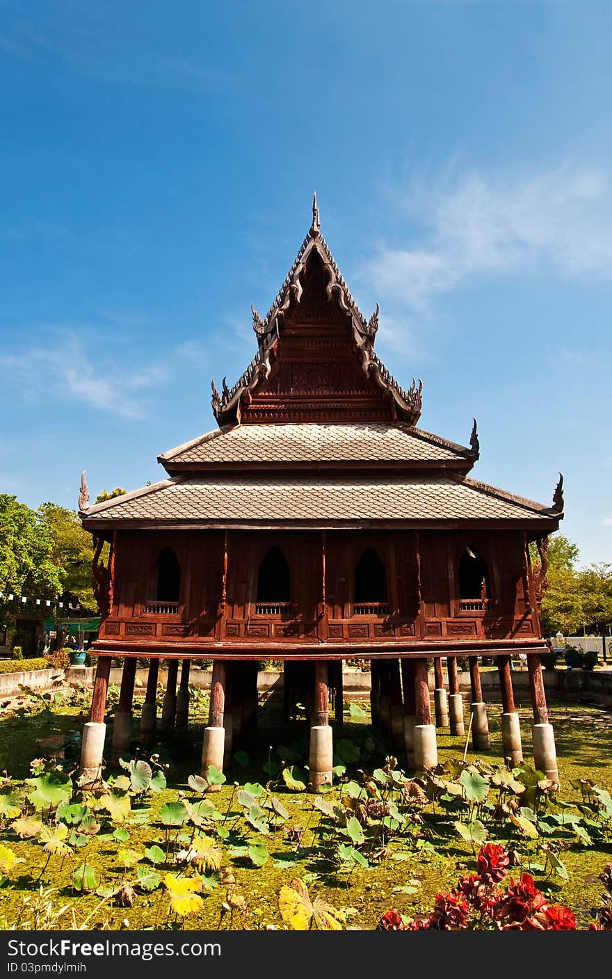 Wooden buddhist pavilion