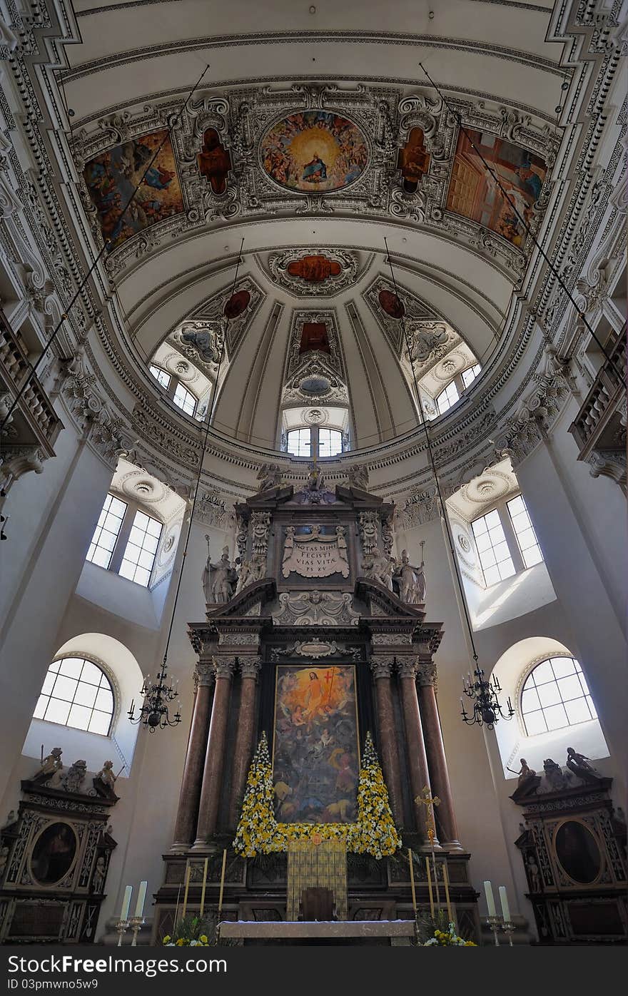 Interior view of Salzburg cathedral (german Salzburger Dom) in Austria