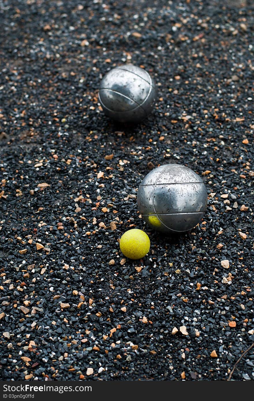 Petanque ball in the Petanque field. Petanque ball in the Petanque field