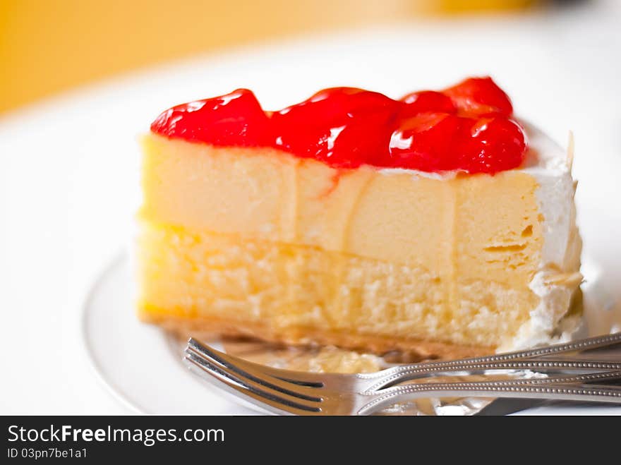 Strawberry Cheesecake  in the coffee shop. Strawberry Cheesecake  in the coffee shop