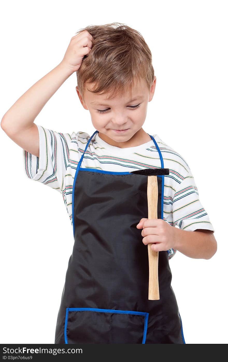 Little boy with tools - isolated on white background