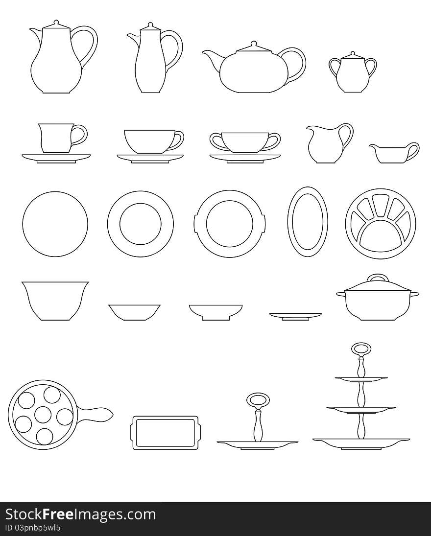 Set of dishes, outline