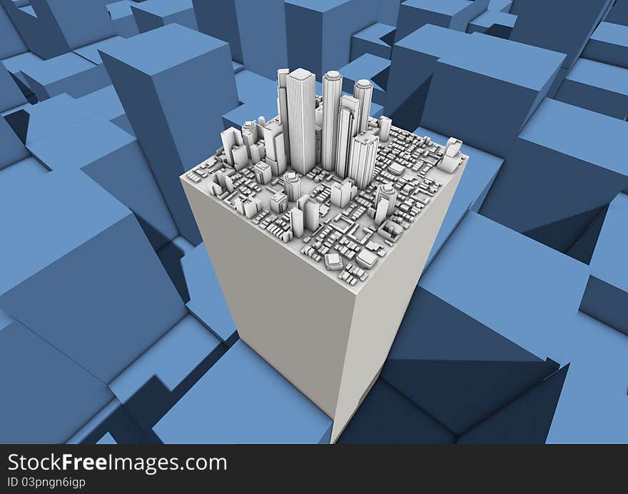 Render of a city on cubes. Render of a city on cubes