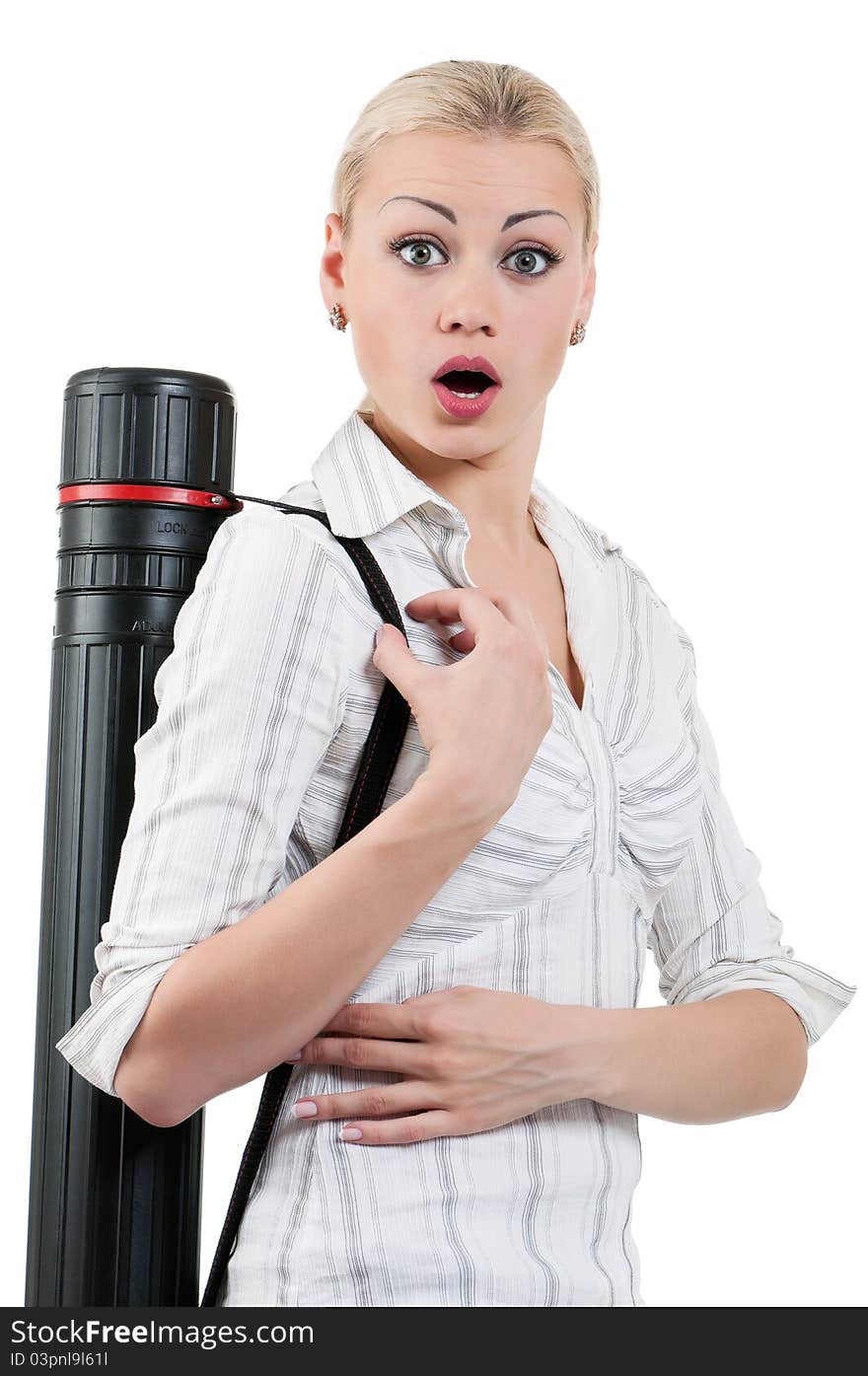 Portrait of attractive student girl - isolated on white background