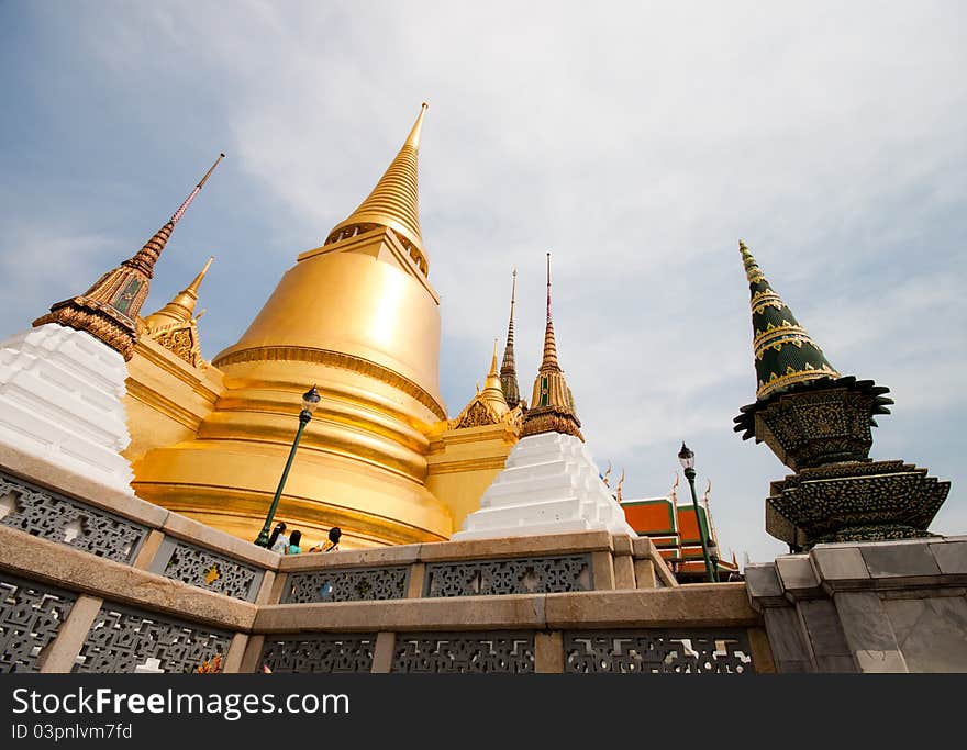 Scene of golden pagoda at emerald temple in thailand