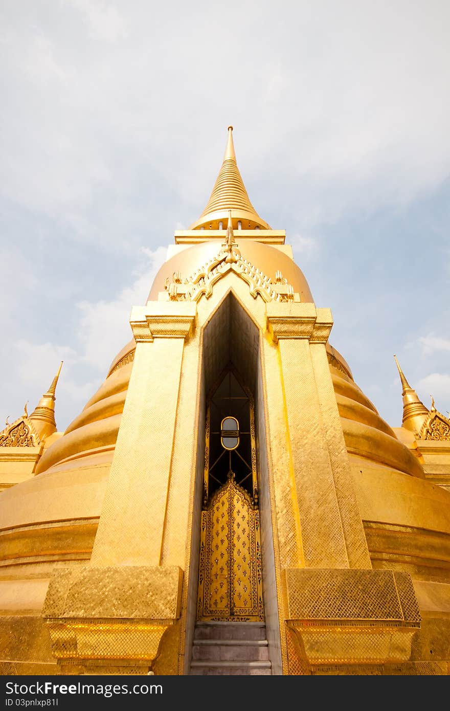 Scene of golden pagoda at emerald temple in thailand