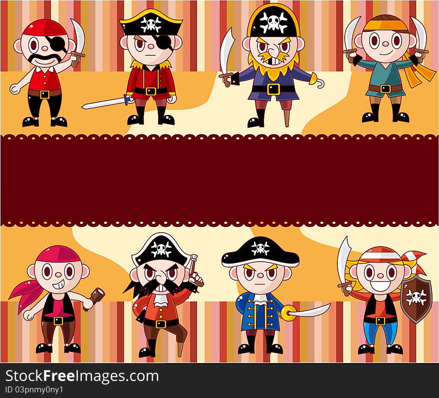 Cartoon pirate card,,illustration