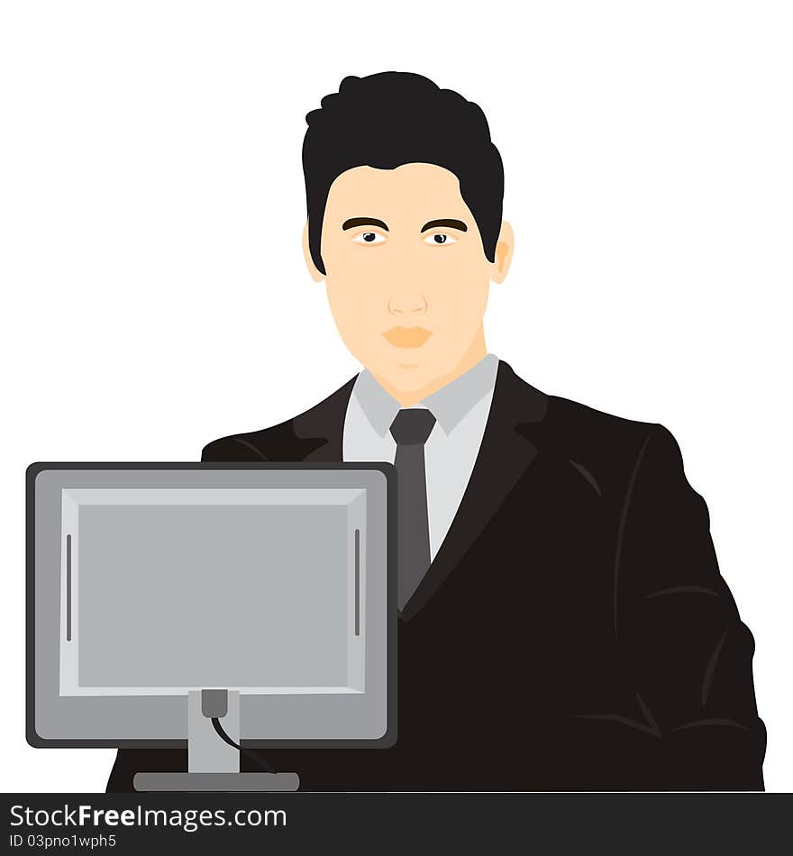 Vector illustration men for computer on white background