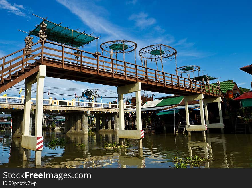 Waterfront house in thai style, Bangnoi floating market, samutsakorn