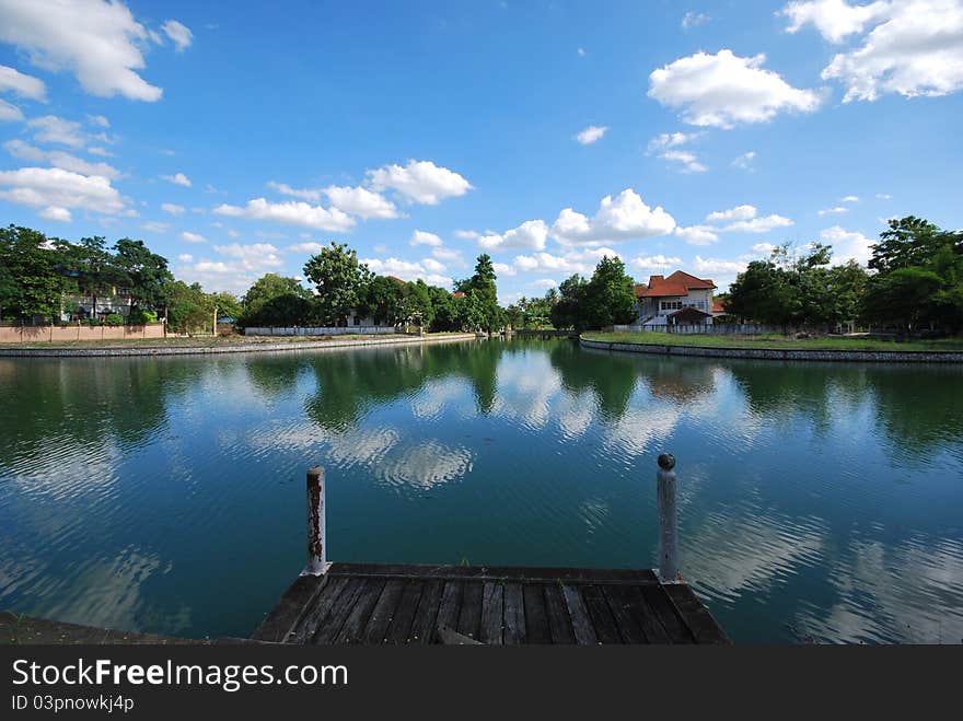 View from the lake of the village in Thailand. View from the lake of the village in Thailand.