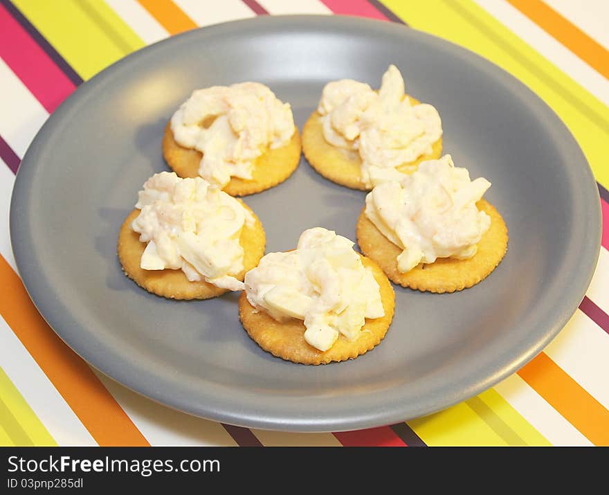 Shrimp and Egg Salad on Crackers