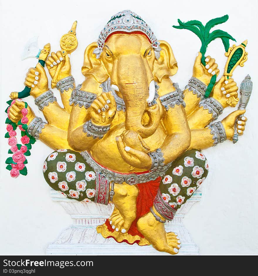 Indian or Hindu ganesha God Named Vighna Ganapati at temple in thailand ;The conviction will be used hand to apply to the Lord for get the wishes.