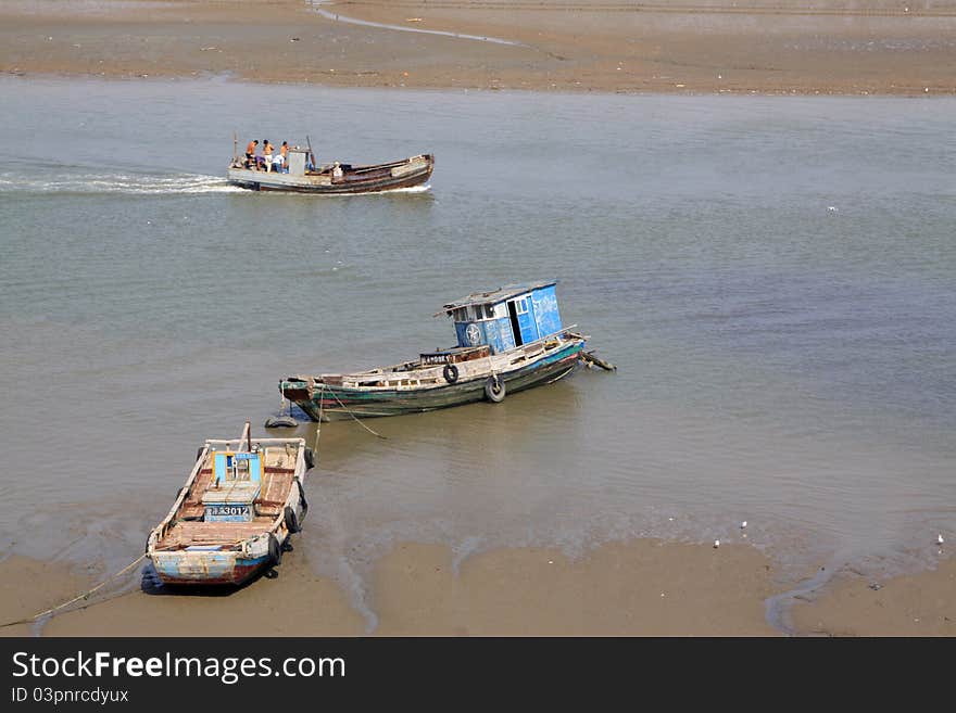 Fishing boats sailing in the water