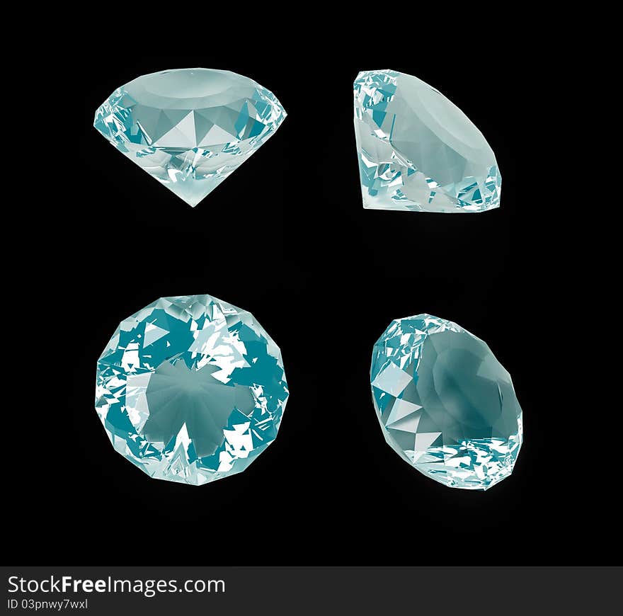 3d Blue Diamonds isolated on black background