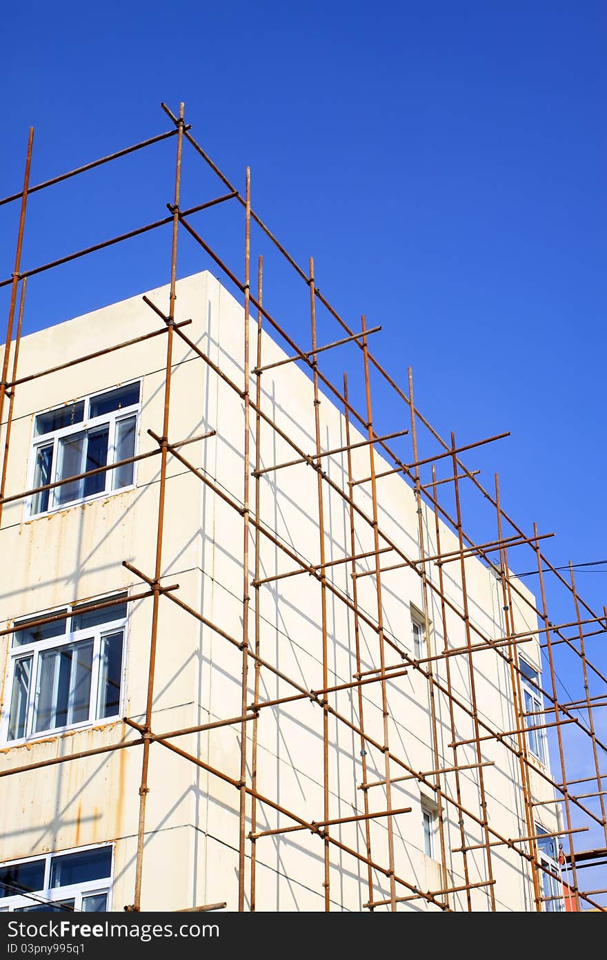 Closeup of scaffold in construction site