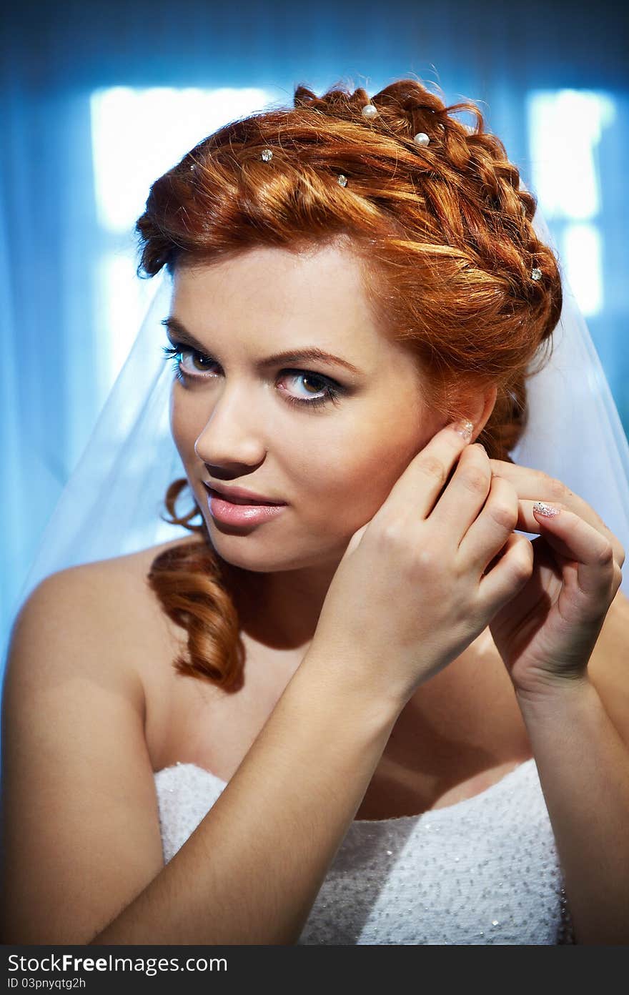 Portrait beautiful bride in wedding day. Portrait beautiful bride in wedding day