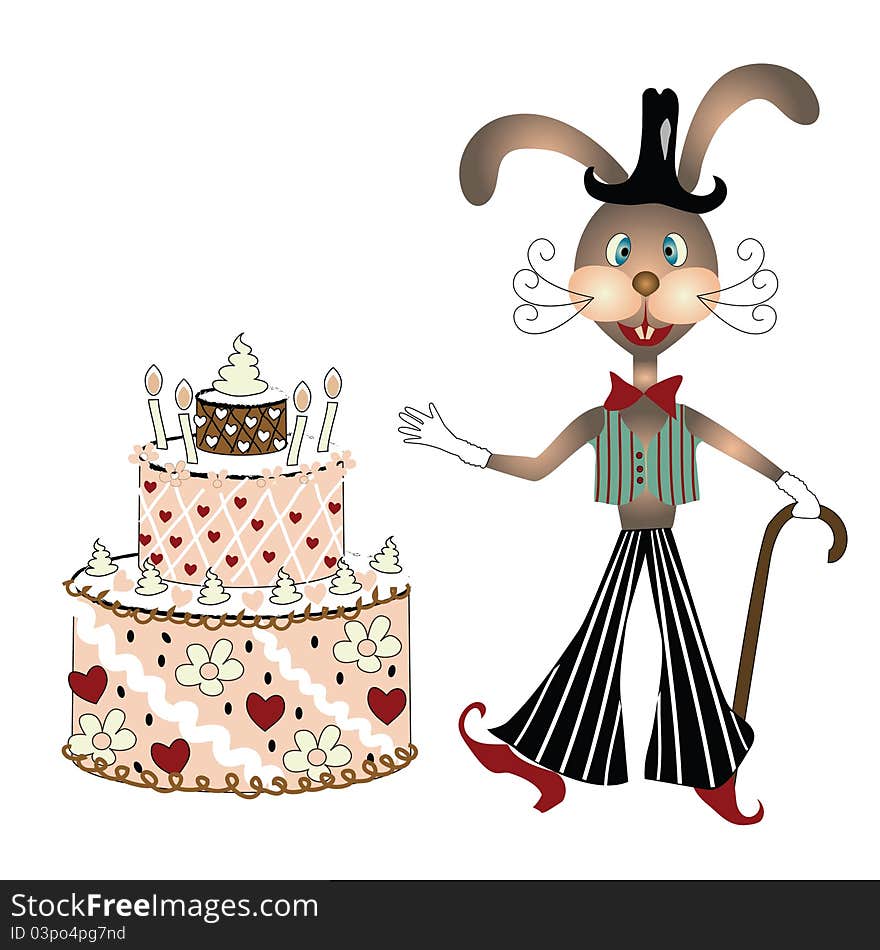 Hare-juggler happy birthday and bring a cake as a gif