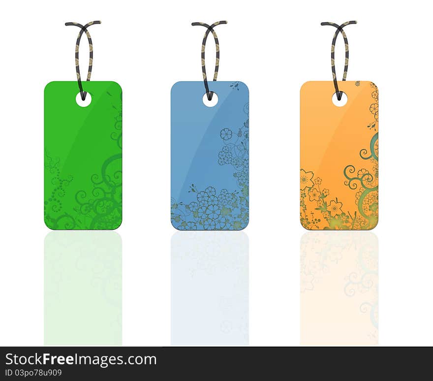 Colorful flora tags with reflection