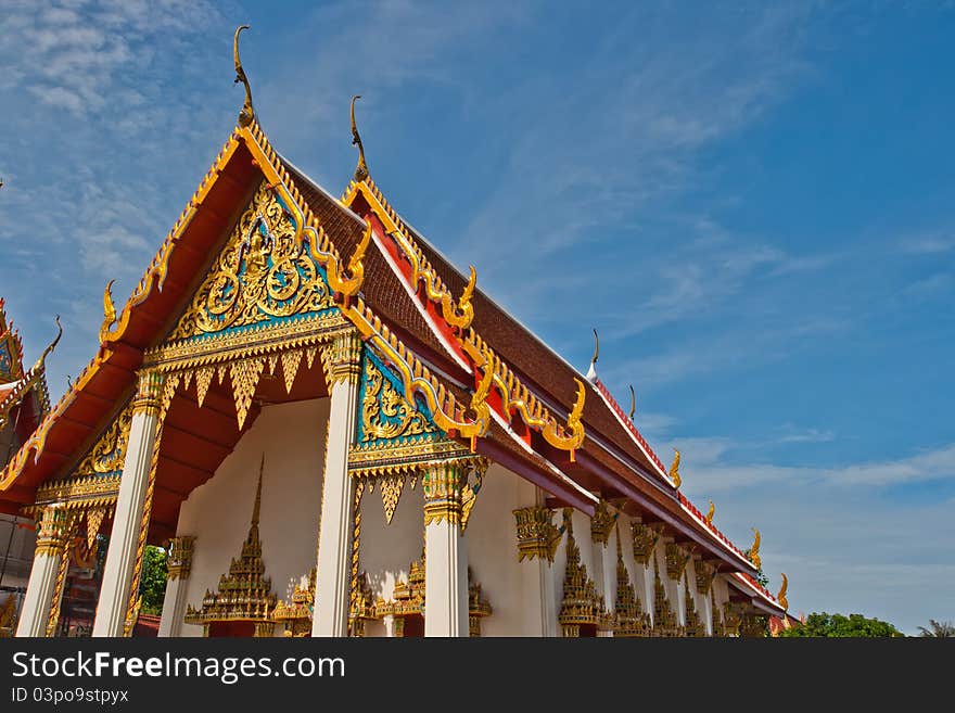 Golden Thailand Temple and Blue Sky