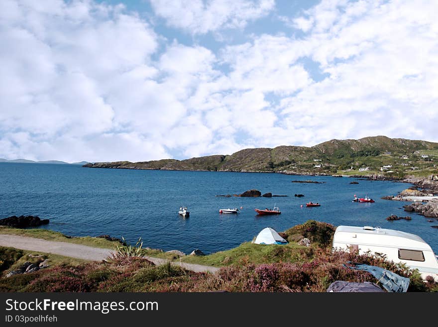 A campsite on the edge of the rocks on the coast of kerry in ireland. A campsite on the edge of the rocks on the coast of kerry in ireland