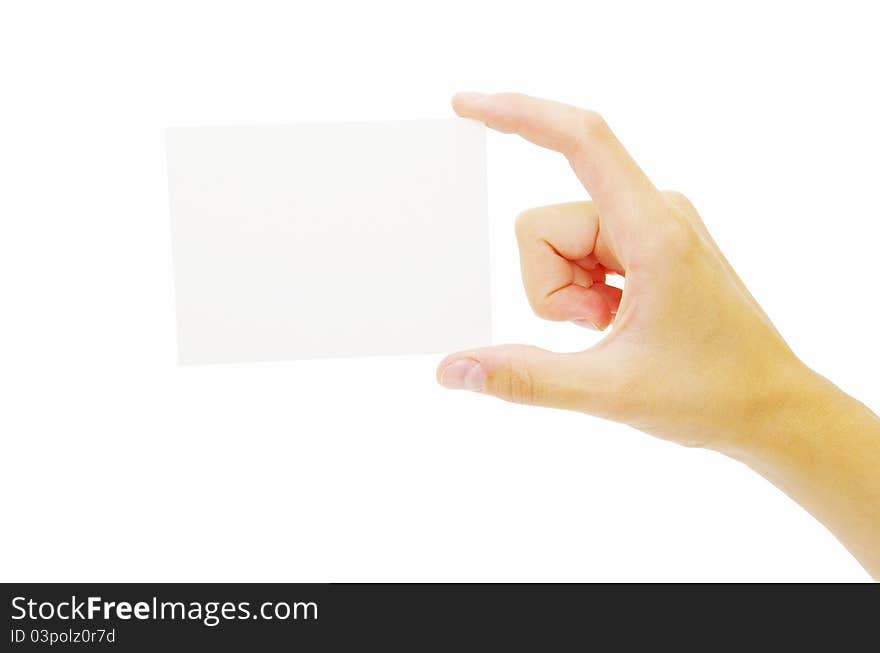 Card blanks in a hand on white background. Card blanks in a hand on white background