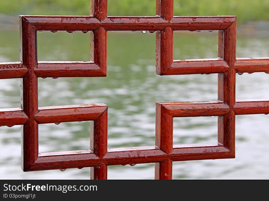 Closeup of traditional red wood pane