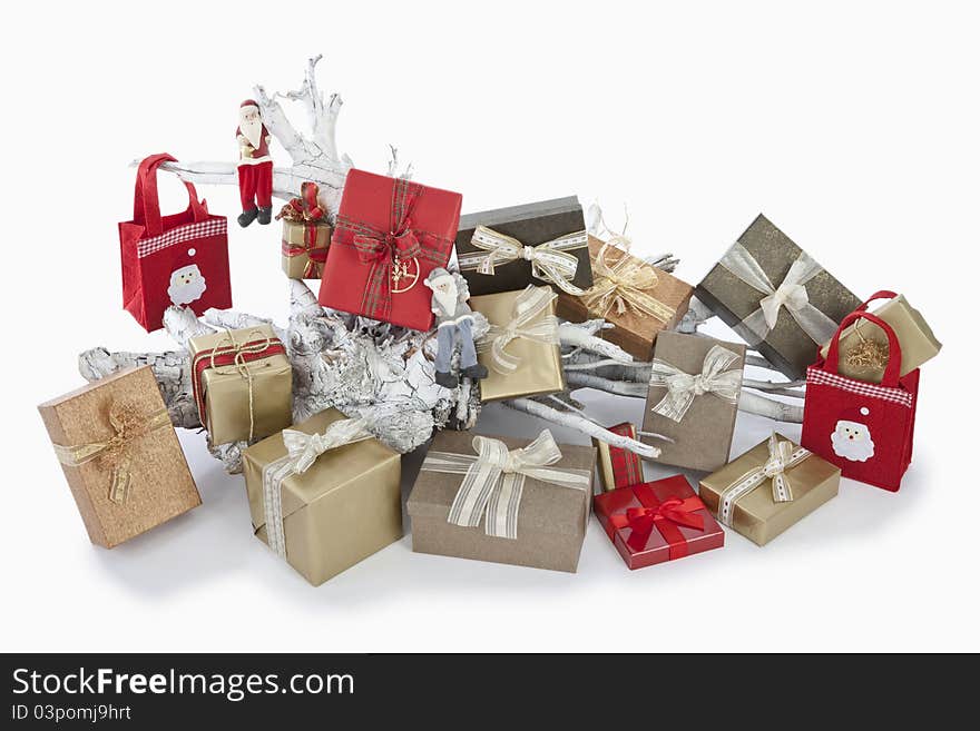 Christmas parcels on a white background