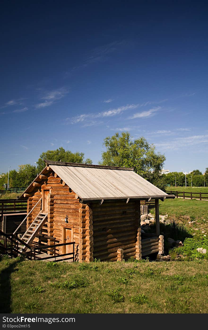 Restored wooden structure stands in the park Kolomenskoye. Restored wooden structure stands in the park Kolomenskoye