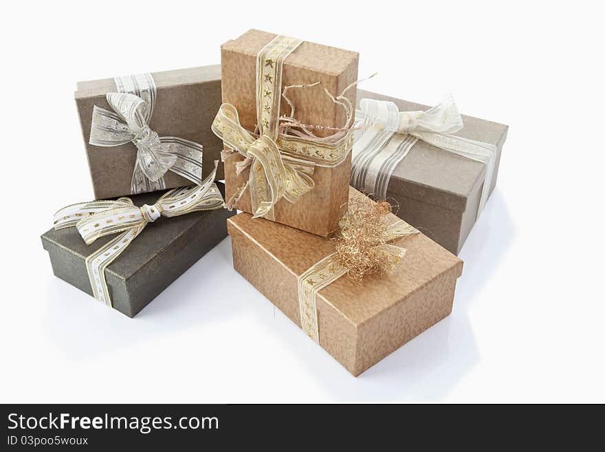 Christmas parcels on a white background